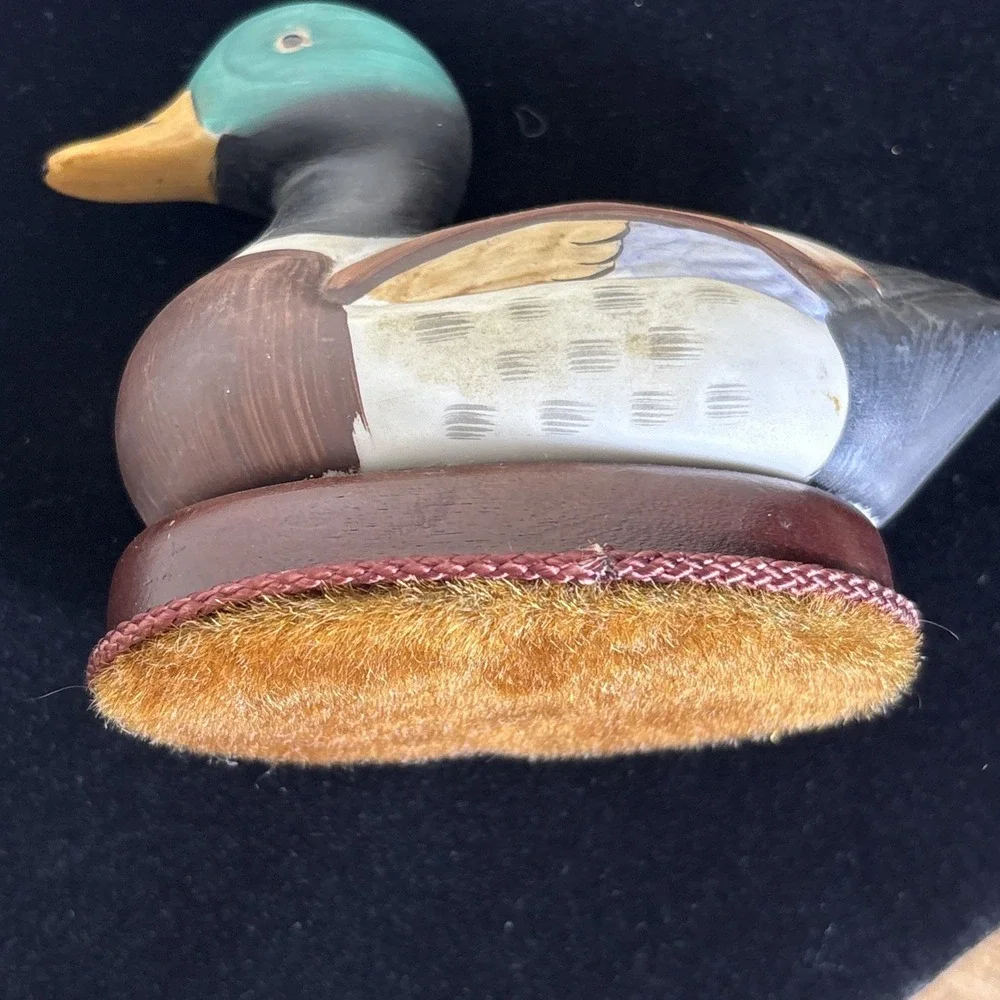 Vintage Mallard Duck Shoe Brush Ceramic On Wood Cabin Lodge Lake Decor 5x2.75x4